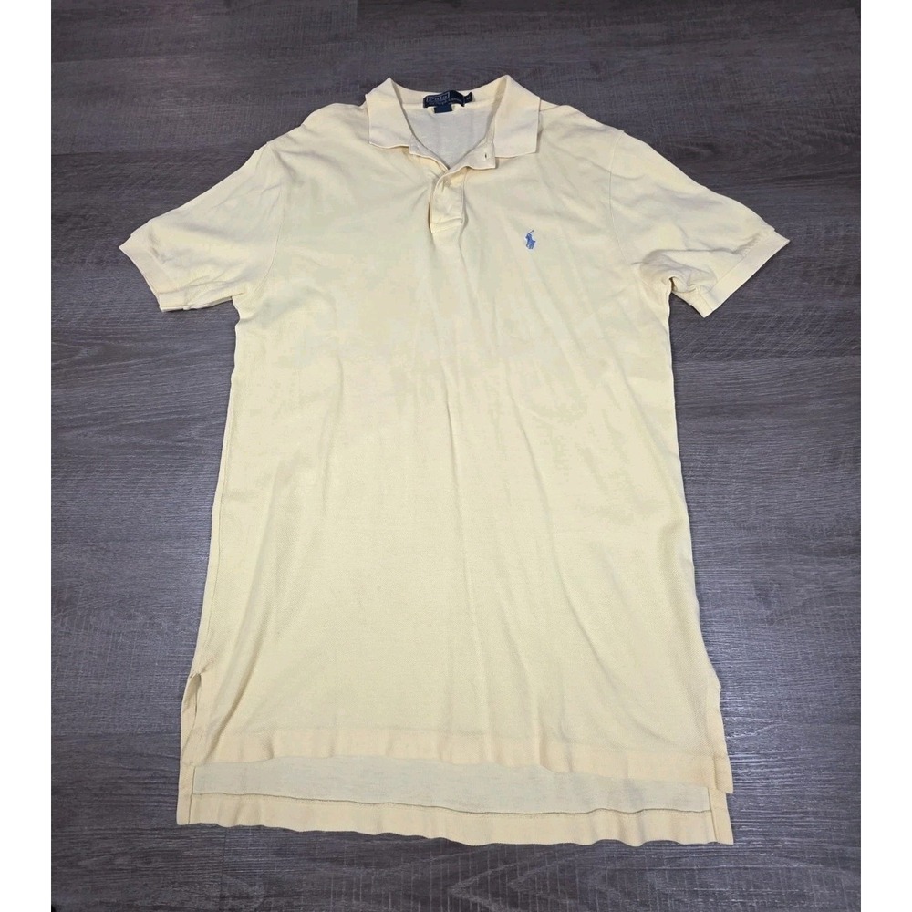 POLO RALPH LAUREN Shirt Mens Medium 100% COTTON‎ PIQUE KNIT Lite  YELLOW 80s 90s - Picture 4 of 9